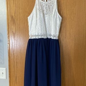 lace white and navy blue dress